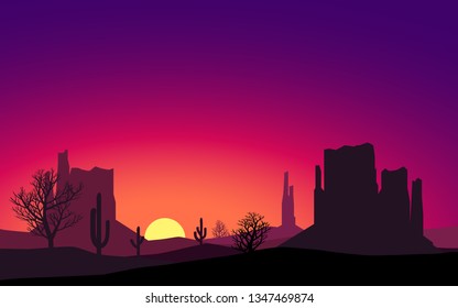 desert landscape with mountains during sunset vector illustration