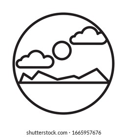 desert landscape with mountains scene line style icon vector illustration design
