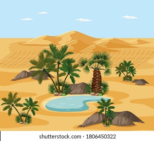 Desert landscape with nature tree elements scene illustration