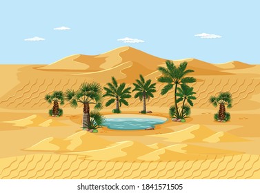 Desert landscape with nature tree elements scene illustration