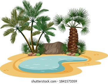 Desert landscape with nature tree elements on white background illustration