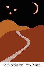 Desert landscape at night in boho style