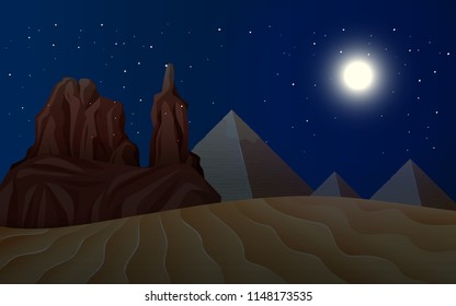 A desert landscape at night illustration
