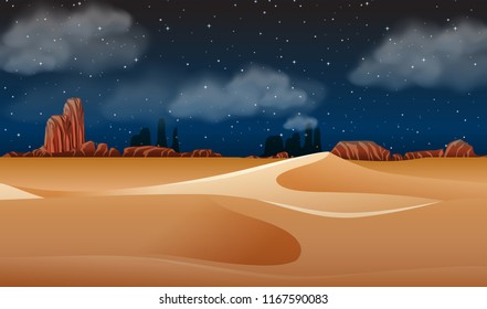 A desert landscape at night illustration