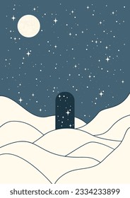 Desert landscape - night white dunes illustration