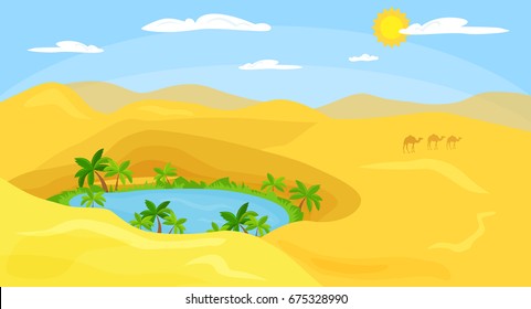 desert landscape oasis. Vector illustration 