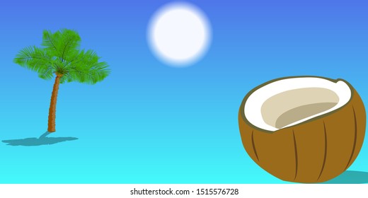 Desert landscape with palm and coconut. Vector illustration EPS10