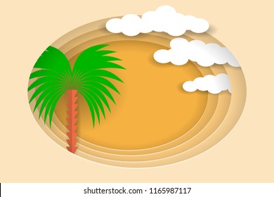 Desert landscape with palm and sand desert. Vector EPS10. Paper layers as desert design