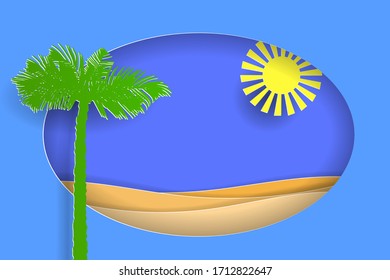 Desert landscape with palm and sand desert. Vector EPS10. Paper layers as desert design