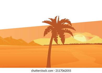 Paisaje desierto con palmera y lugar para escribir texto
