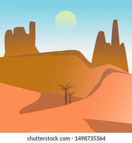 Desert landscape with palms plant,vector illustration.