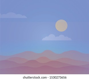 Desert landscape. Panoramic sunset view. Vector illustration.