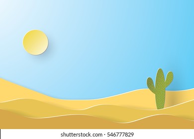 Desert Landscape, Paper Art Style.