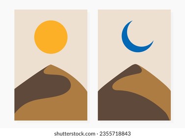 Conjunto de afiches de paisaje desierto vector de estilo mínimo