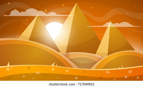 Desert landscape. Pyramid and sun. Vector eps 10