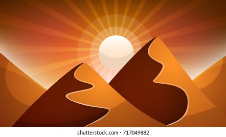 Desert landscape. Pyramid and sun. Vector eps 10