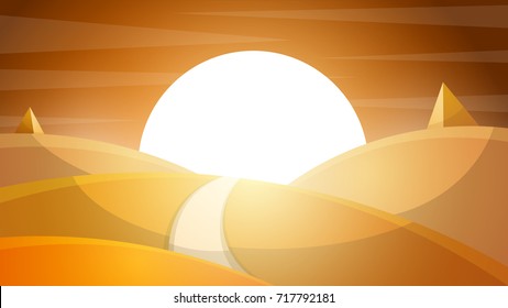 Desert landscape. Pyramid and sun. Vector eps 10