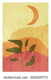 Desert landscape. Retro design with texture for wall decor, cards, post marks, banners, social media. Vector illustration.