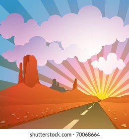 A Desert Landscape with Road, Highway