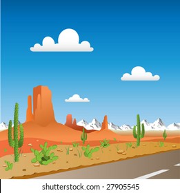 Desert Landscape with Road and Mountains