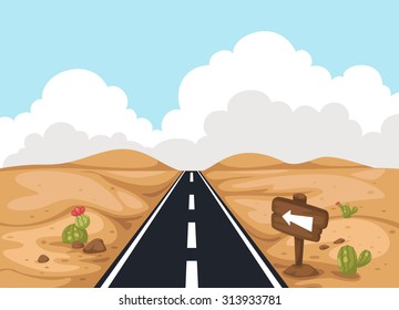 Desert landscape with road,illustration,vector