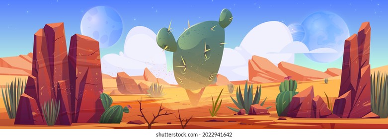 Desert landscape with rocks and cactuses