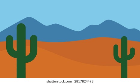 Desert landscape with saguaro cacti and distant mountains desert life outdoors