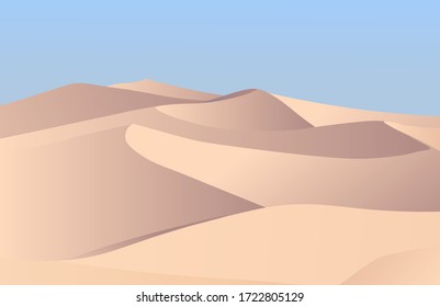 Desert landscape with sand dune and blue sky. Vector illustration background for poster, banner, web, social media, card, cover, ui.