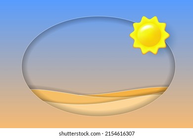 Desert landscape. Sand dunes and bright sun as desert background. Layered background and realistic objects