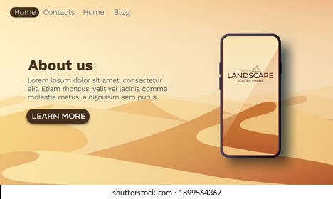 Desert landscape. Sand dunes. Smartphone screen wallpaper mockup. Nature background. Vector illustration