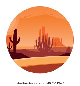 desert landscape scene in frame circular