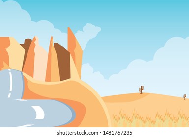 desert landscape scene with road