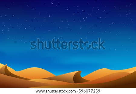 Desert Landscape Stars On Night Sky Stock Vector Royalty Free