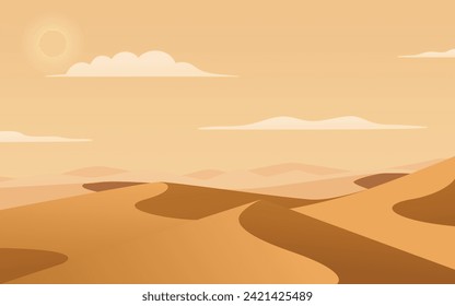 Desert landscape with sun vector illustration. Desert dunes