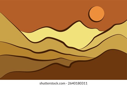desert landscape with sun vector illustration. geometric mountain background