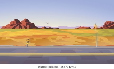 desert landscape at sunny day with road