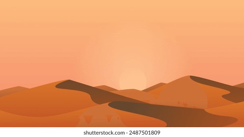 Desert landscape with sunrise. sand dunes morning sky