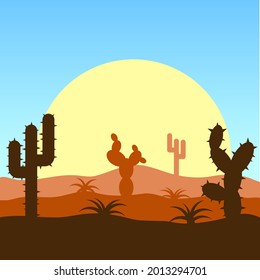 Desert Landscape Sunrise Vector Illustration