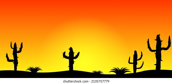 Desert Landscape Sunset with Cacti