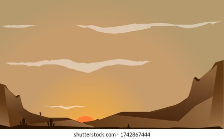 DESERT LANDSCAPE AT SUNSET TIME