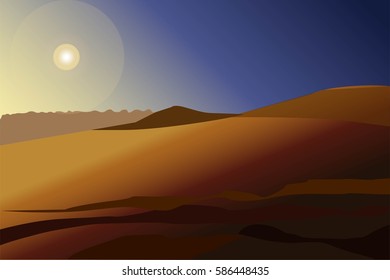 Desert landscape at sunset. Vector illustration.