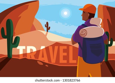 desert landscape with traveler