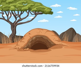 Paisaje del desierto con árboles y animales ardiendo ilustración