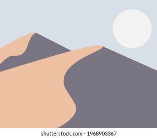 Desert landscape vector background. Natural sand dunes in sunset wallpaper with explorer. vector