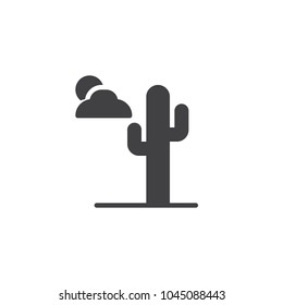 Desert landscape vector icon. filled flat sign for mobile concept and web design. Cactus, clouds and sun simple solid icon. Symbol, logo illustration. Pixel perfect vector graphics
