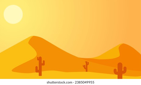 Desert landscape vector illustration. Dune desert landscape at night with shooting stars. Subtropical desert landscape for background, wallpaper or landing page