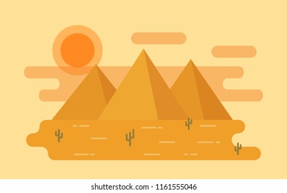 Desert landscape. Vector. Illustration in flat design with cactus and mountains. Nature horizontal background.