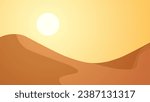 Desert landscape vector illustration. Sand desert landscape with heat sun and dune. Subtropical desert landscape for background, wallpaper or landing page