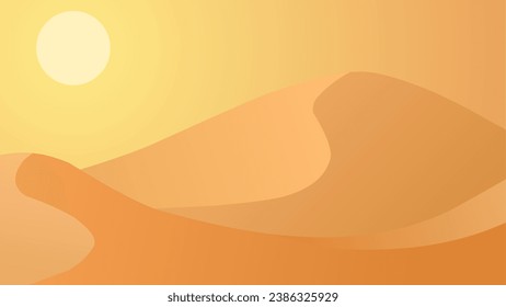 Desert landscape vector illustration. Sand desert landscape with heat sun and dune. Subtropical desert landscape for background, wallpaper or landing page