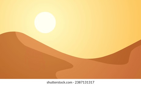 Desert landscape vector illustration. Sand desert landscape with heat sun and dune. Subtropical desert landscape for background, wallpaper or landing page